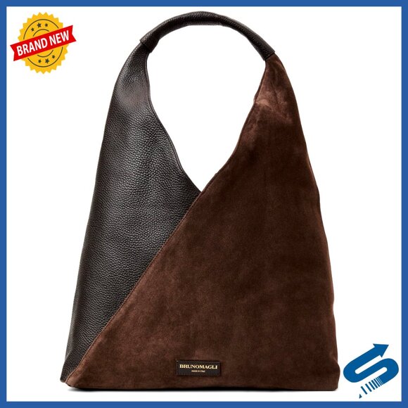 Handbags - Large Italian Suede Hobo Shoulder Bag with Magnetic Closure